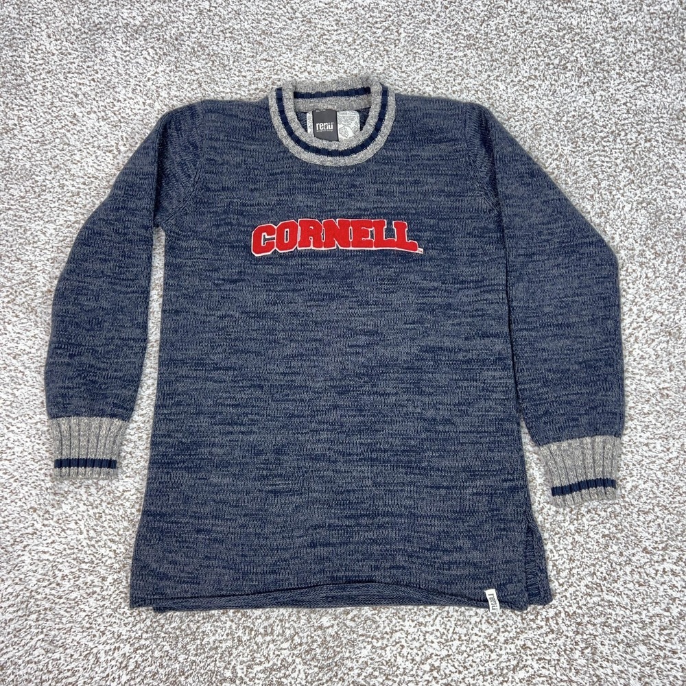 Cornell Big Red Sweater Womens XL Blue NCAA College Renu Cotton Knit Crewneck